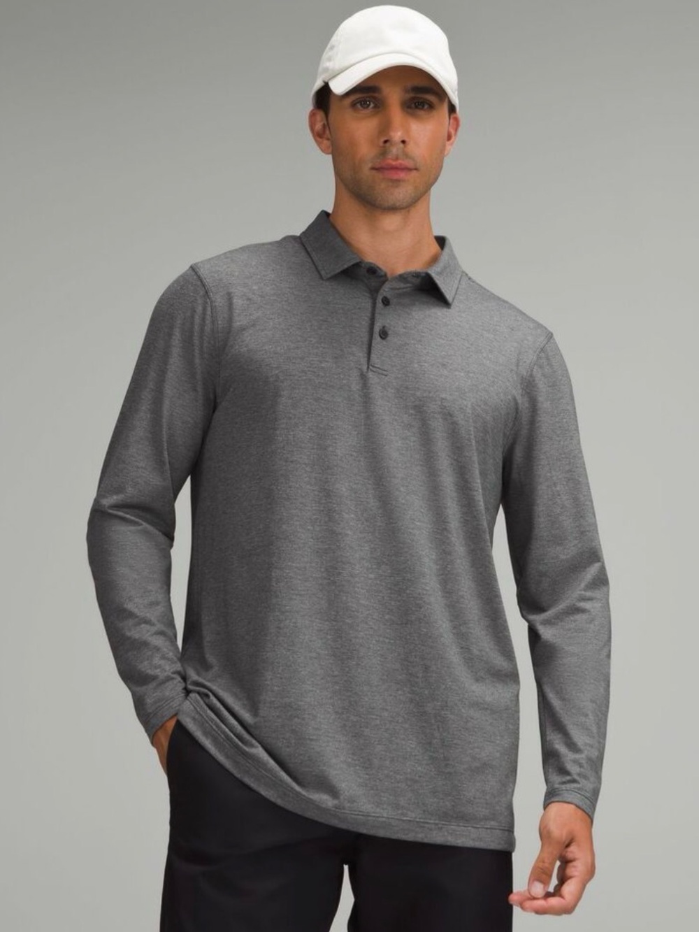 Lululemon Evolution Men's Long-Sleeve Heathered Grey Blue Polo Shirt